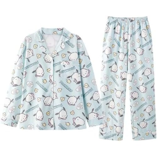 Cartoon Printed Pajamas for Women Girls Long Sleeve Shirt with Pj Pants Sleepwear Home Wear 2 Piece Pajama Sets