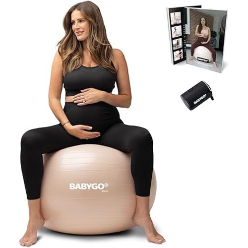 BABYGO Birthing Ball - Pregnancy Yoga Labor & Exercise Ball & Book Set Trimester Targeting, Maternity Physio, Birth & Recovery Plan Included Anti Burst Eco Friendly