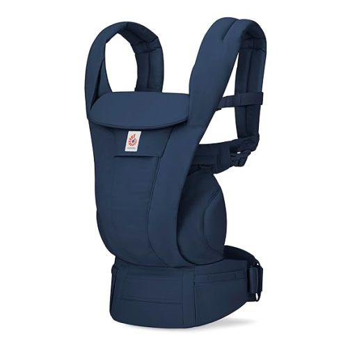 Ergobaby Omni Deluxe Baby Carrier for Newborn to Toddlers 0-48 Months (7-45 lbs) - 4-Position 100% Premium Cotton Baby Carrier with Ergonomic Support, Storage Pockets, and Sun Hood - Midnight Blue