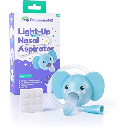 Booger Buddy Nasal Aspirator, Elephant - with LED Light for Babies & Toddlers – BPA-Free Snot Remover for Infant Stuffy Nose and Congestion Relief – Easy to Clean Design