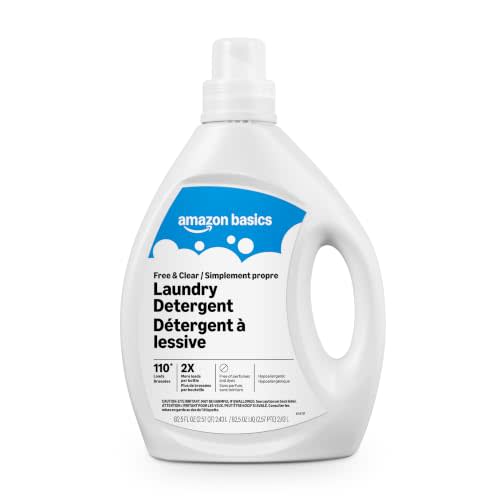 Amazon Basics Concentrated Liquid Laundry Detergent, Free of Perfumes & Clear of Dyes, 110 loads, 82.5 Fl Oz, Packaging May Vary