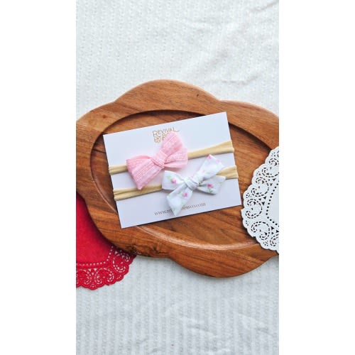 Vintage Pink / Rose Bow Set on Headband | Stork & Co Studio