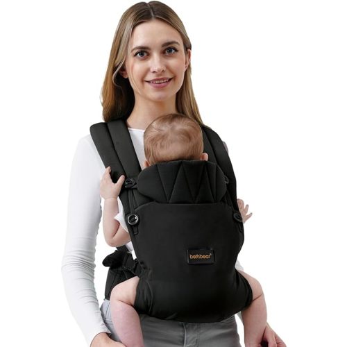 BethBear Baby Carrier Newborn to Toddler, 7-45 lbs with Natural Cotton Linen, Ergonomic Design,Versatile and Adjustable,Hands Free for Moms&Dads (Black)