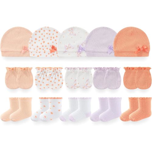 Baby Girls Boys Hats Mittens and Socks Set Cotton Infant Caps Newborn Soft Gloves 0-6 Months