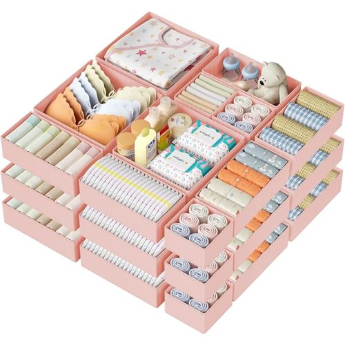 DIMJ Drawer Organizer Clothes 24Pack - Foldable Baby Organizers and Storage & Dresser Organizer for Bedroom, Closet - Nursery Organization Dresser Dividers for underwear, Sock,Bra, Belt, Tie, Pink