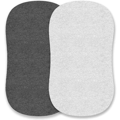 Bassinet Fitted Sheets Compatible with Halo, Fisher Price, Delta, Graco – Fits Perfectly on 15 x 33 Inch Oval, Rectangular Mattress Pad – Snuggly Soft Jersey Cotton – Heather Grey – 2 Pack