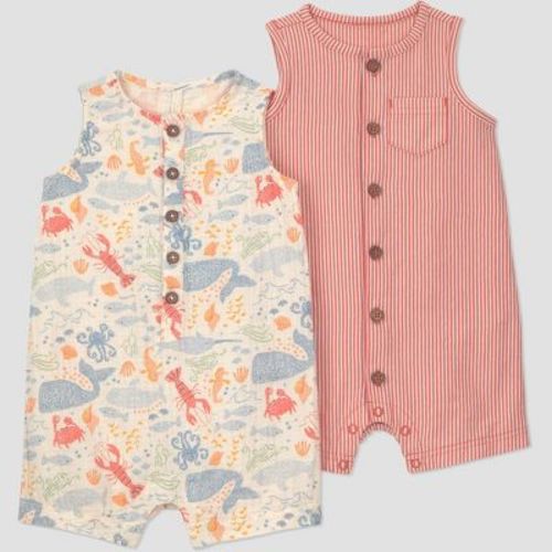 Carter's Just One You® Baby Boys' 2pk Sea Animals Romper Set - Ivory/Orange 12M