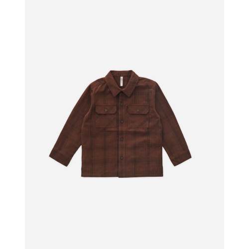 Pocketed Corduroy Shirt Brown Plaid