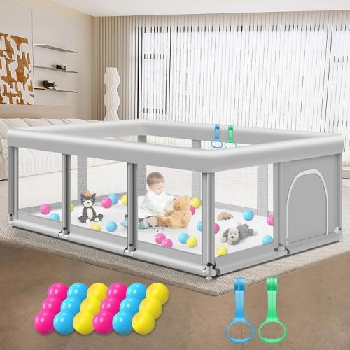 Large Baby Playpen for Babies and Toddlers, Playpen 74×50, Large Baby Play Yards Indoor & Outdoor, Sturdy Safety Baby Play Pen with Soft Breathable Mesh, Toddlers Activity Center with Anti-Slip Base