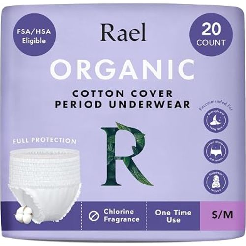 Rael Disposable Period Underwear, Organic Cotton Cover (Size S-M, 20 Ct)