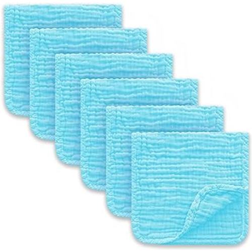 Sunny zzzZZ 6 Pack Muslin Burp Cloths - Ultra-Soft 100% Cotton Baby Boy & Girl Newborn Essentials - Large 20'' x 10'' Super Absorbent Milk Spit UP Washcloths - Unisex Burpy Cloths - Aqua