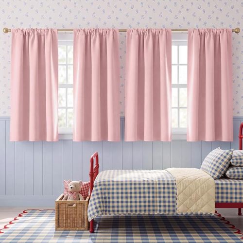 NICETOWN 4 Panel Set Short Blackout Curtains 45 Inches Long Blush Pink