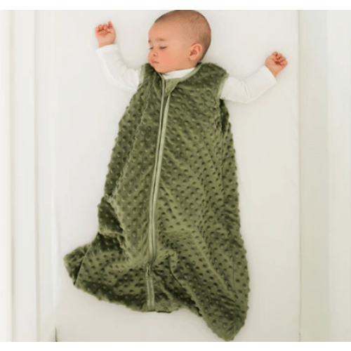 Olive Green Plushy Dot Velboa Wearable Baby Blanket | HALO