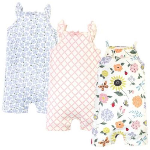 Touched by Nature Baby Girl Organic Cotton Rompers 3pk, Flutter Garden, 0-3 Months