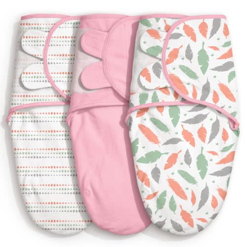 GLLQUEN BABY Swaddles for Newborns 0-3 Months, Adjustable & Easy Fastener | 3-Pack, Baby Girl Swaddles Organic Cotton Womb-Like Nursery Swaddling Blanket reduces startle reflex, Soft & Skin-Friendly