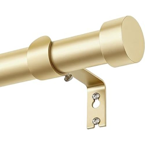 KAMANINA Gold Curtain Rod 32 to 58 Inch (2.6-4.8 Feet), 1 Inch Adjustable Heavy Duty Curtain Rods, Modern Decorative Drapery Rods with End Cap (32"-58")