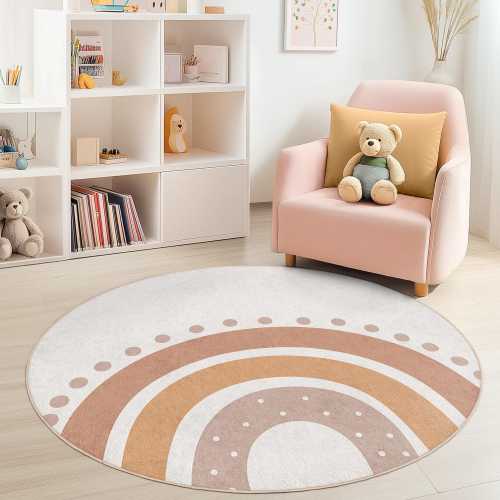Boho Rainbow Round Kids Rug, Soft Nursery Rug, Playroom Decor, Round Play Mat, Kids Room Carpet, Baby Room Rug, Cozy Kids Decor