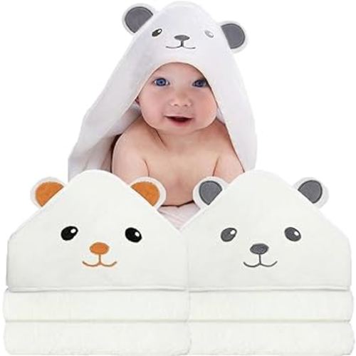 2 Pack Hooded Baby Towels - Premium Ultra Soft Organic Baby Bath Towel – Absorbent and Hypoallergenic Towels for Baby Boy Girl, Toddler, Newborn Essentials (Grey & Orange : Bear)