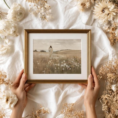 Jesus Holding Baby in Flower Meadow Poster, Miscarriage Gift, Pregnancy Infant Loss Print, Christian Sympathy Gift, Baby Loss Memorial Decor
