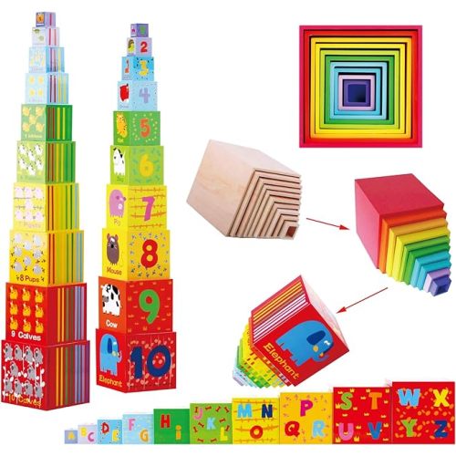 Wooden Stacking Boxes, Nesting Sorting Cups for Toddlers