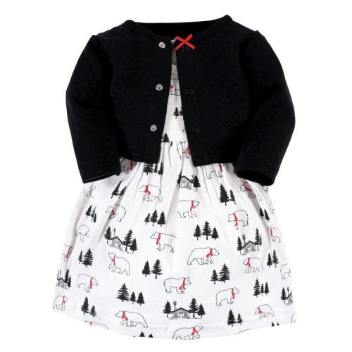 Hudson Baby Toddler and Baby Girl Quilted Cardigan and Dress, Winter Bear, 0-3 Months