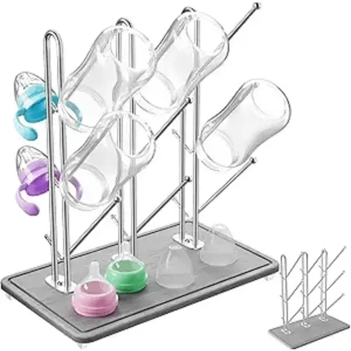 NiHome Baby Bottle Drying Rack with Diatomite Base & Stainless Steel Frame, Foldable Countertop Organizer Holds 9 Bottles, Space-Saving Stand for Water Bottles, Lids, Reusable Bags & More