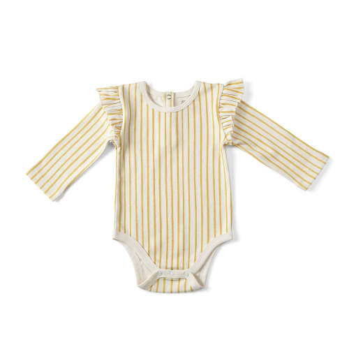 Long Sleeve Ruffle One-Piece - Stripes Away Marigold