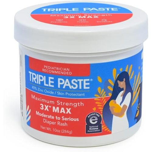 Triple Paste 3X Max Zinc Oxide Diaper Rash Ointment, 10oz Jar – Maximum Strength Diaper Cream for Sensitive Skin