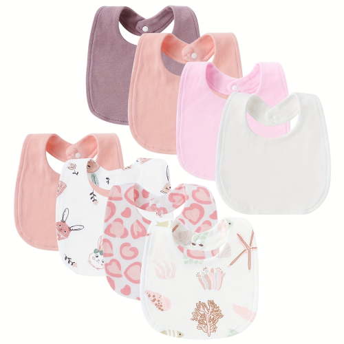 8-Pack Adjustable Baby Bibs in Various Designs - Absorbent, Breathable, Snap Closure, Machine Washable - Perfect for Teething, Drooling & Feeding, for Boys & Girls