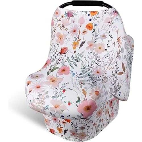 Rquite All-in-1 Car Seat Cover Baby, Carseat Covers for Girl Boy, Stretchy Soft Infant Car Seat Cover, Multi-use Baby Carrier Cover, Car Seat Canopy, Stroller Sun Shade, Nursing Breastfeeding Cover
