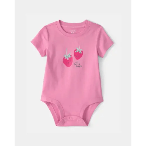 Baby Girl 'So Berry Happy' Strawberry Graphic Bodysuit - Pink | Carter's