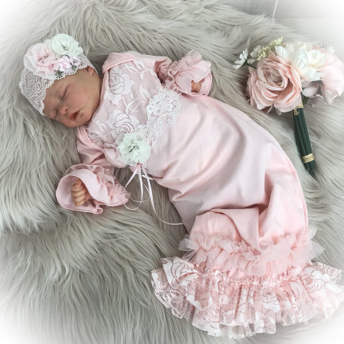 Newborn Girl Take Home Outfit, Pink Lace Coming Home Gown,Bring Home Gown