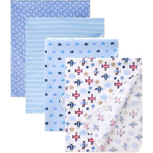 Cotton Flannel Receiving Blankets 4 Pcs, Baby Swaddle Blankets, Infant Flannel Blanket 30 X 30 Inch for Boy and Girl (Style8)