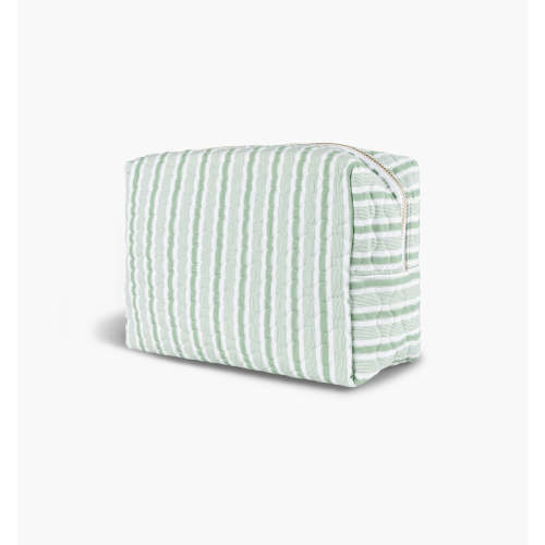 The Quilted Cosmetic Bag - Apple Green Stripe - Hill House Home