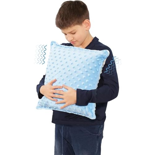 Bmag Sensory Vibrating Pillow, 13" x 13", Blue and Yellow