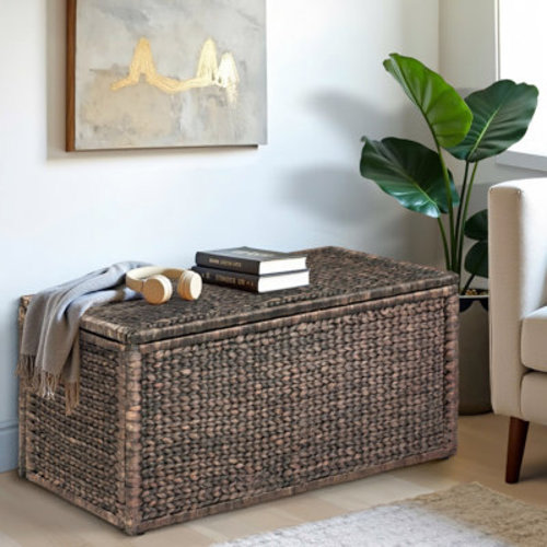 Highland Dunes Ved Heavy-duty Water Hyacinth Wicker Storage Trunk with Metal Frame & Reviews | Wayfair