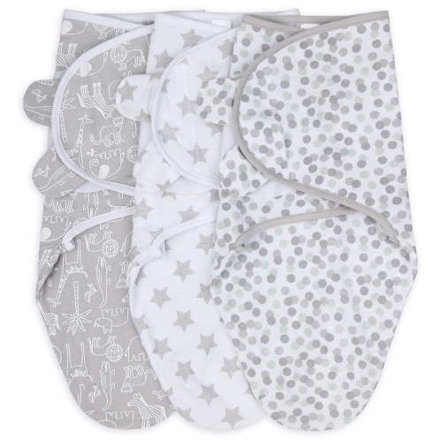 The Peanutshell Baby Swaddle Blankets for Boys or Girls, Grey Safari Animals & Stars, 3 Pack Wrap Set (Medium/Large) - Walmart.ca