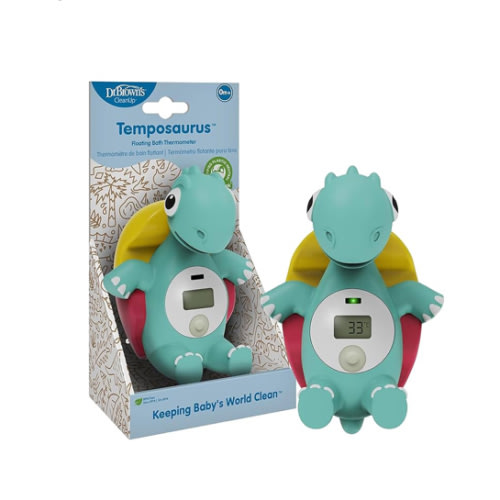 Dr. Brown's CleanUp Temposaurus Floating Bath Thermometer for Accurately Measuring Baby's Bath Water Temperature, BPA free