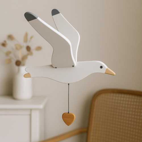 Coastal Wooden Seagull Mobile – Handmade Bird Hanging Decoration for Home or Nursery