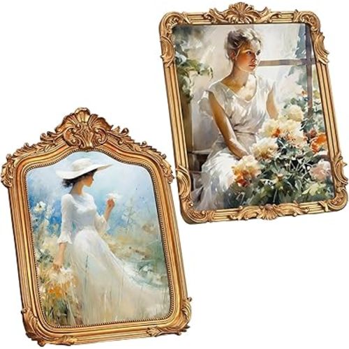 Chunful 2 Pcs Gold Picture Frames Vintage Antique Ornate Resin Photo Frames with Acrylic Front for Wall Hanging and Tabletop Photo Display Home Decor Wedding Favors(8 x 10 Inch,Retro)