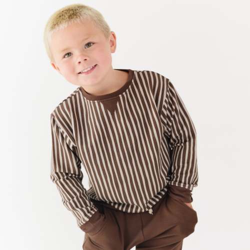Brown Vertical Stripe Bamboo French Terry Pullover