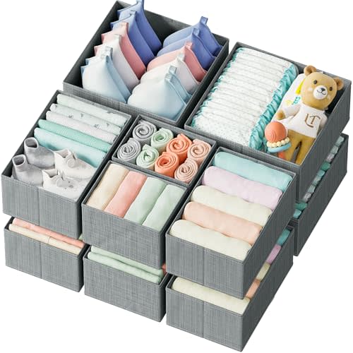 Drawer Organizer Clothes Set of 12 Grey - Dresser Organizer For Nursery, Bedroom, Closet - The Perfect Baby Clothes Organizer and Storage & General Nursery Organization or Dresser Drawer Organizers