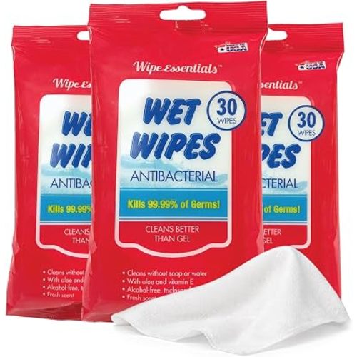 WipeEssentials Hand Sanitizer Wipes for Adults & Kids - 90 Count, 3 Packs