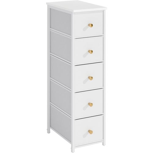 Narrow Storage Cabinet for Small Spaces Slim Skinny Bathroom Dresser Tall Dorm Nightstand Thin Organizer for Bathroom Bedroom (White, 5 Drawers)