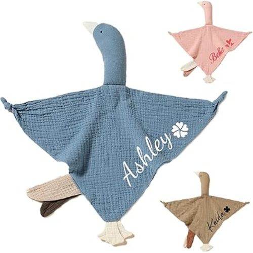Baby Lovey Blanket,Organic Cotton Muslin Security Blanket with Cute Goose Design | Hypoallergenic Newborn Gift for Christening, Baby Shower & Nursery Essentials