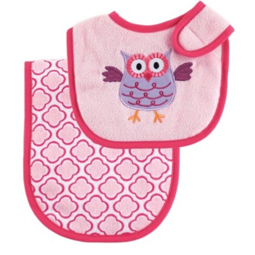 Luvable Friends Baby Girls Bib and Burp Cloth Set 2pc, Pink, One Size