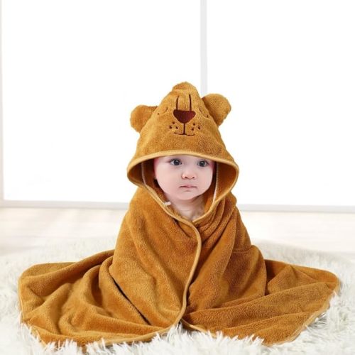 Hooded Baby Towel - Premium Soft Bath Towel for Baby, Newborn,Infant - Ultra Absorbent,Natural Baby Stuff Towel, Soft Coral Velvet Coral Fleece Bath Towel for Boys and Girls（Lion King）