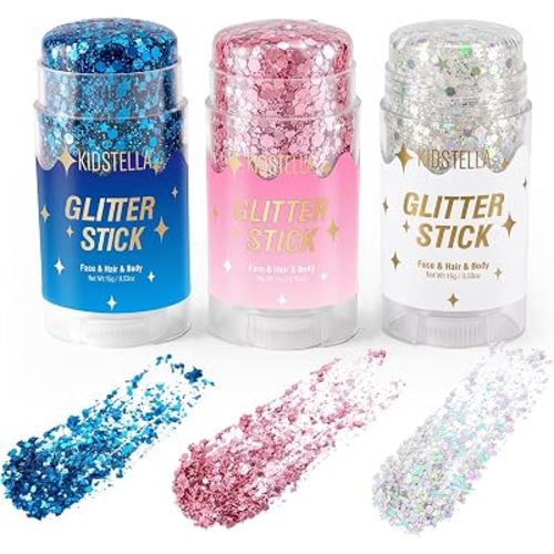 Body Glitter Stick for Face Hair, Pink Blue White Glitter Mermaid Makeup