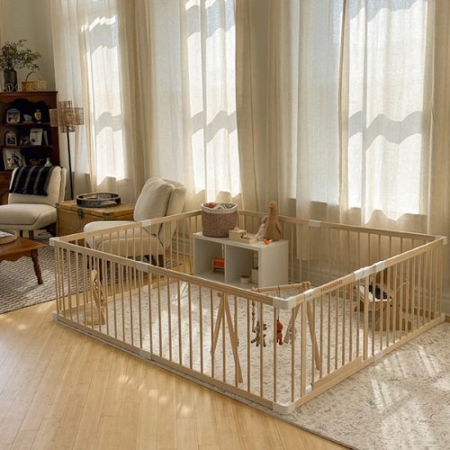 HARPPA Wooden Baby Gate Playpen | Non-Toxic Foldable DIY Adjustable Play Yard for Infants & Toddlers – Natural Finish Baby Fence for Small & Large Spaces