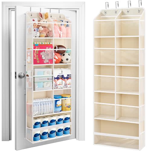 JARLINK Over the Door Organizer, Extra Large Storage for Bedroom, Beige | Anti-Tilt 100 lb Load Capacity, Hanging Door Organizer with 5 10 Mesh Pockets, Behind Door Storage for Bathroom, Nursery